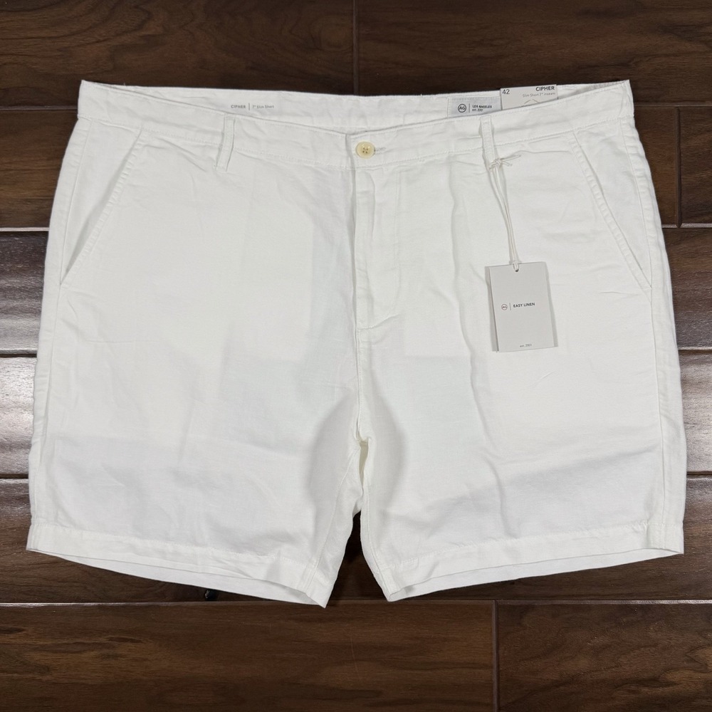 AG Adriano Goldschmied Men's Size 42 White Easy Linen 7" Cipher Slim Shorts